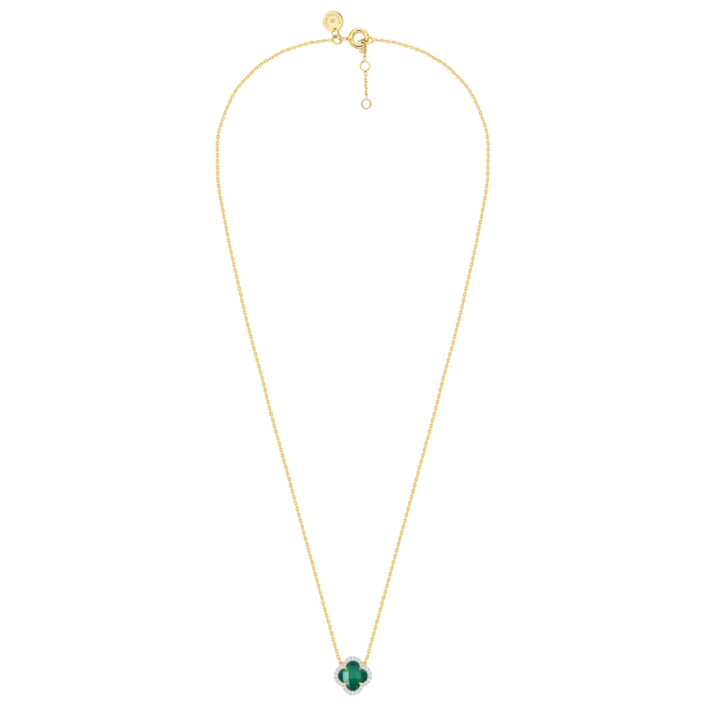 Collier, Mini Agate Verte, Diamants, Or Jaune