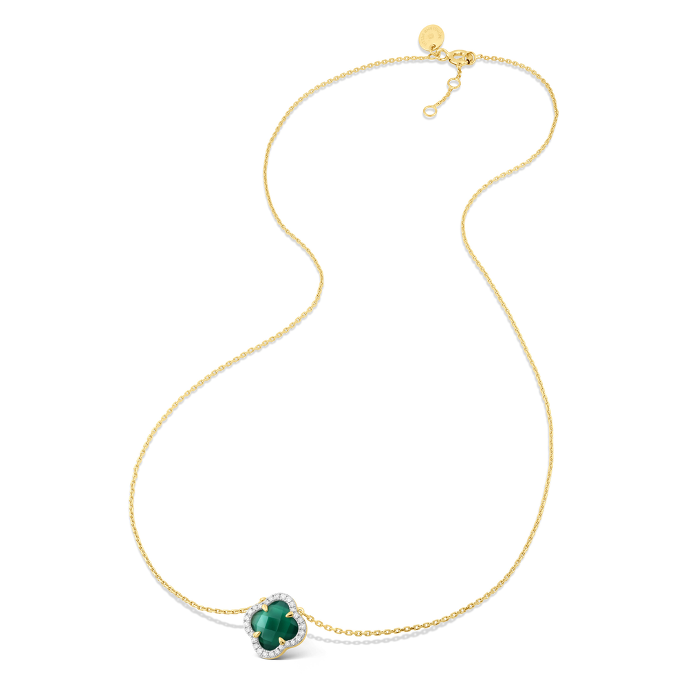 Collier, Mini Agate Verte, Diamants, Or Jaune