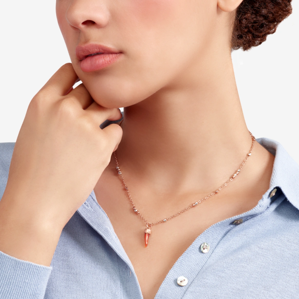 Pendentif Corne Or Rose Et Cornaline