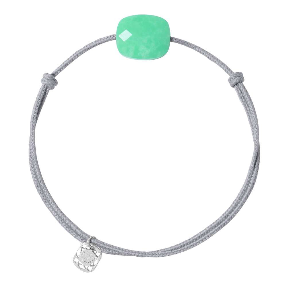Bracelet, Chrysoprase Menthe, Cordon Gris Souris