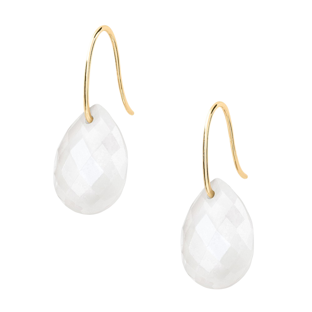 Boucles D'oreilles, Agate Blanche, Or Jaune