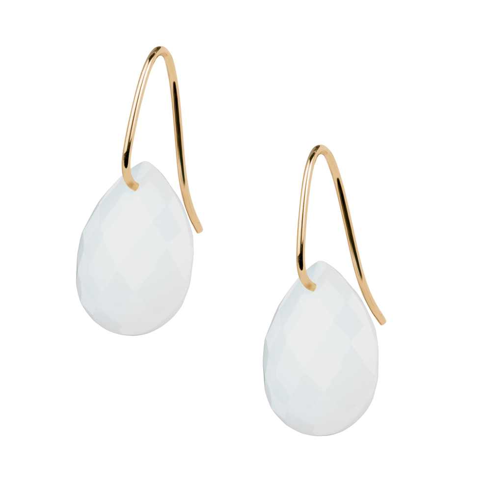 Boucles D'oreilles, Agate Blanche, Or Jaune