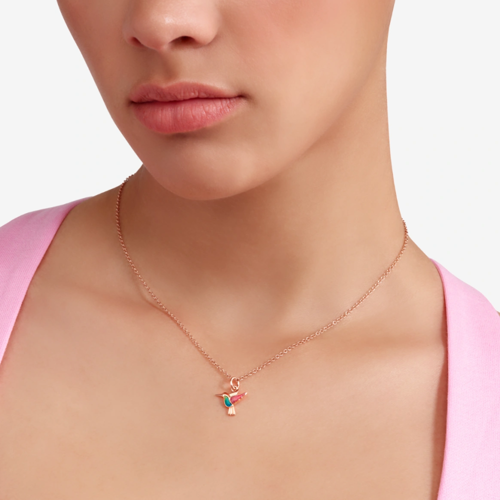 Pendentif Colibri Or Rose Et Émail