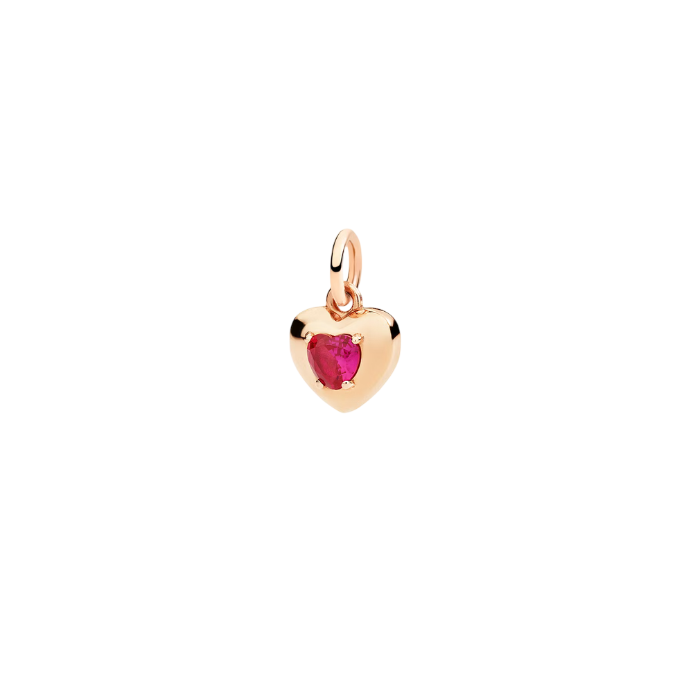 Pendentif Cœur Or Rose Et Rubis Synthétique