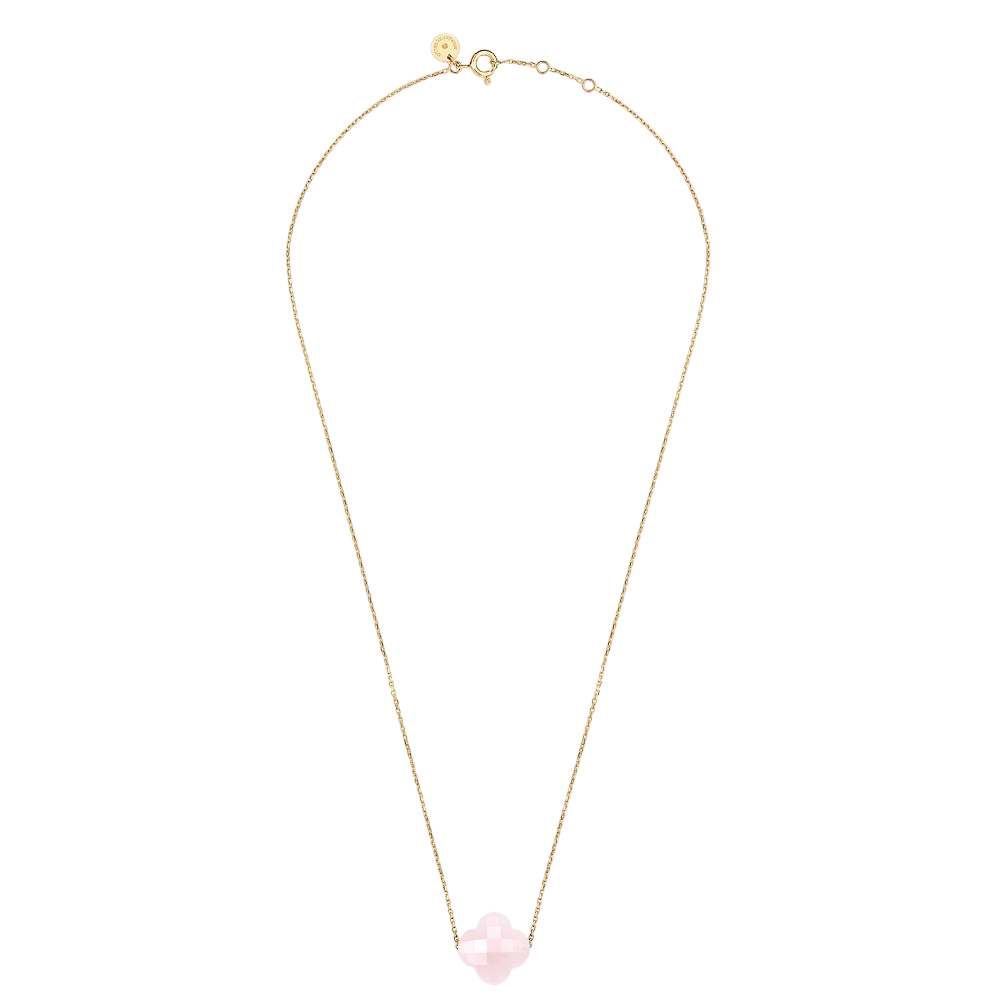 Collier, Quartz Rose Poudre, Or Jaune