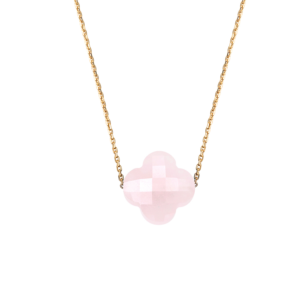 Collier, Quartz Rose Poudre, Or Jaune
