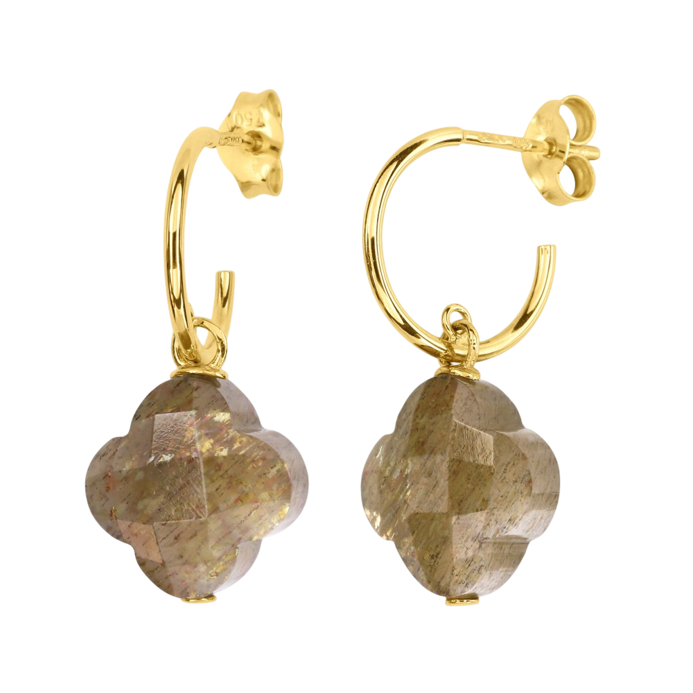 Boucles D'oreilles, Pierre De Soleil, Or Jaune
