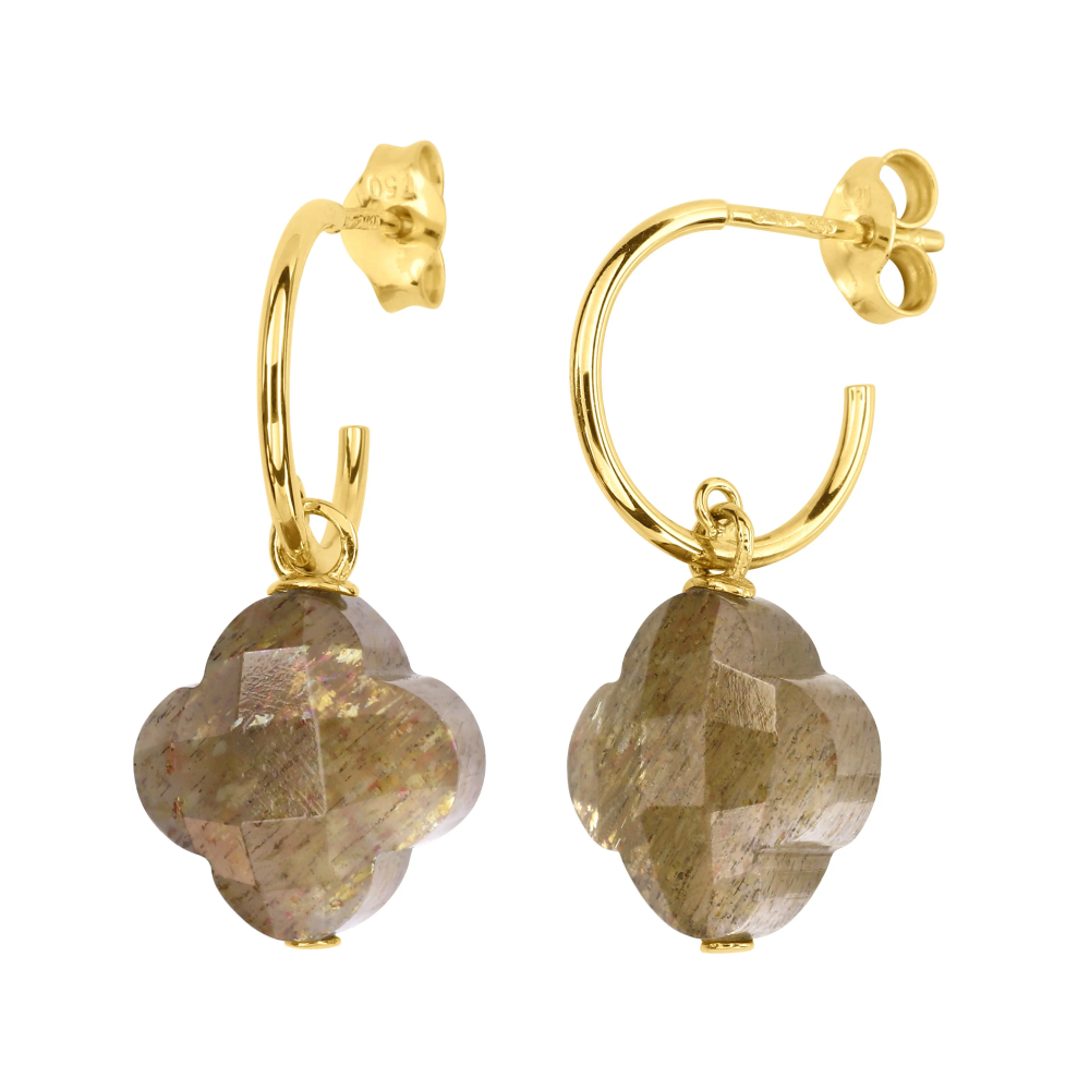 Boucles D'oreilles, Pierre De Soleil, Or Jaune