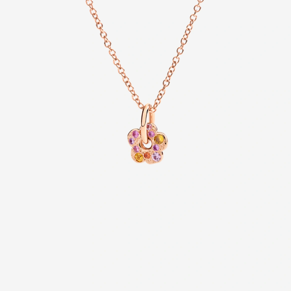 Pendentif Fleur Or Rose Et Saphirs