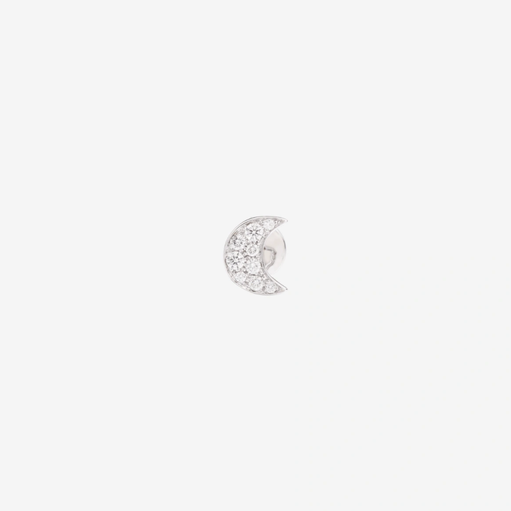 Boucle D'oreille Stud Lune Or Blanc & Diamants