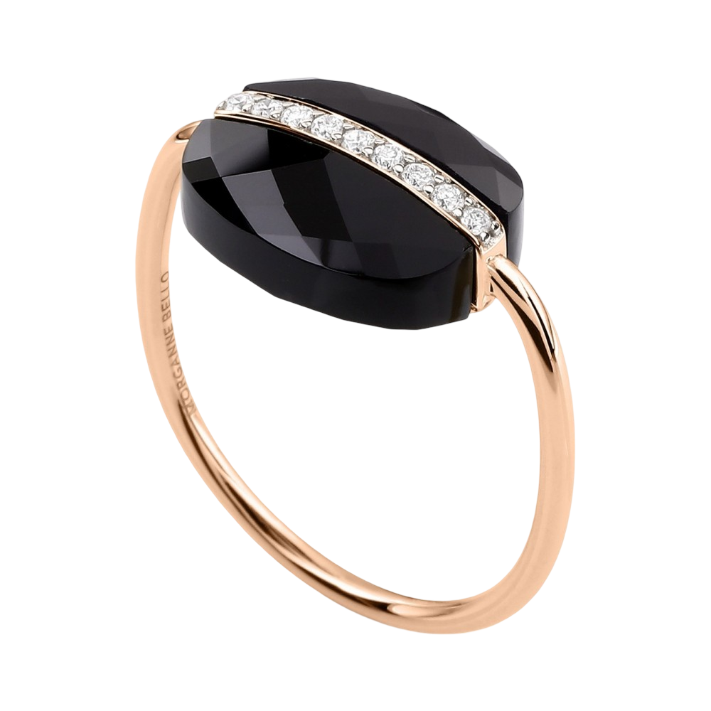 Bague, Onyx, Diamants, Or Rose