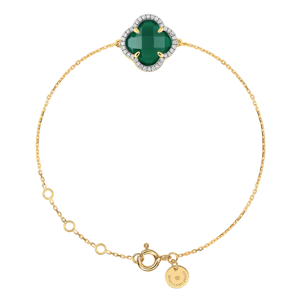 Bracelet, Agate Verte, Diamants, Or Jaune