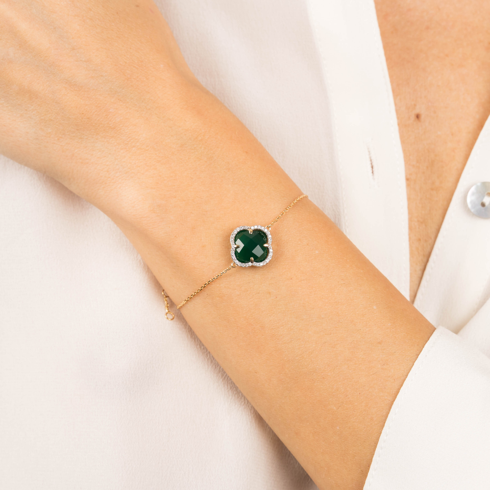 Bracelet, Agate Verte, Diamants, Or Jaune