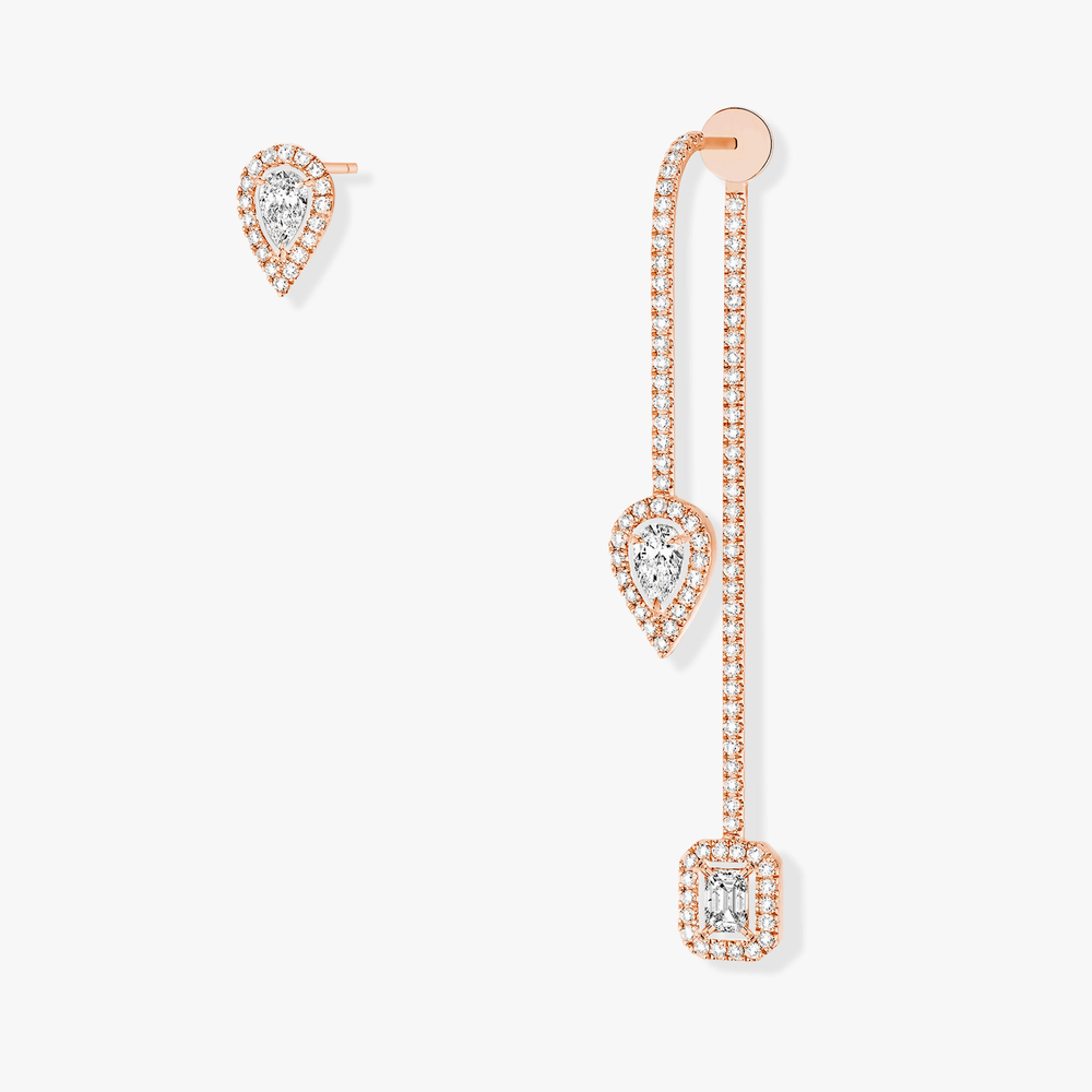 My Twin Hameçon Pavé et Puce 3x010ct Boucles d'oreilles Diamant Or Rose