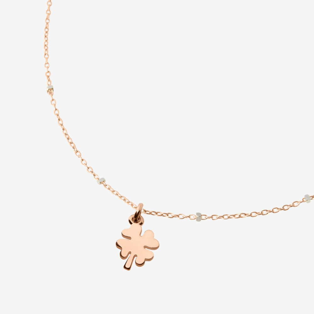 Collier Mini Trèfle À Quatre Feuilles Or Rose