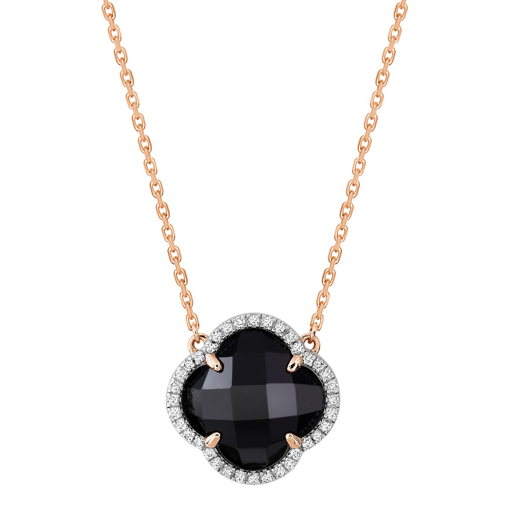 Collier, Onyx, Diamants, Or Rose