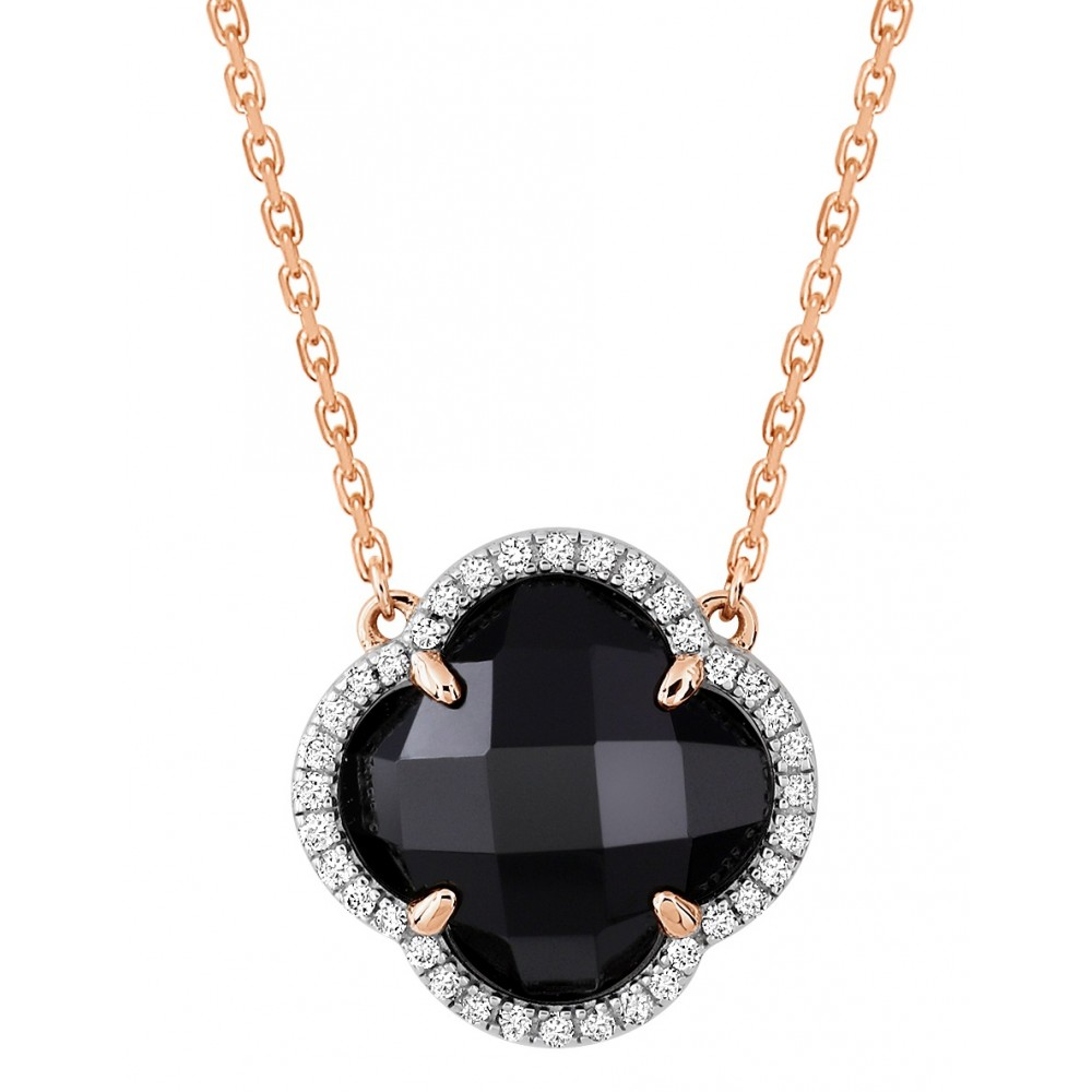 Collier, Onyx, Diamants, Or Rose