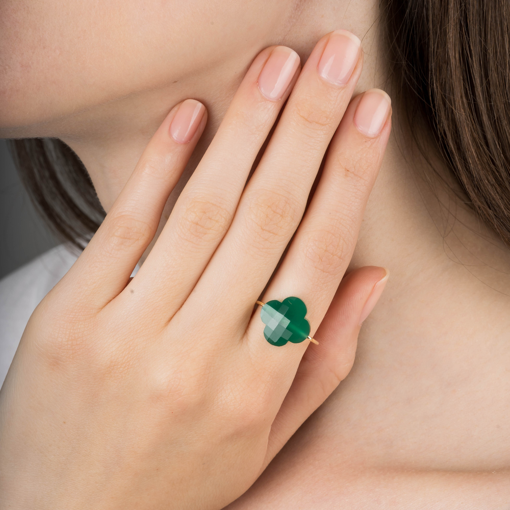 Bague, Agate Verte, Or Jaune