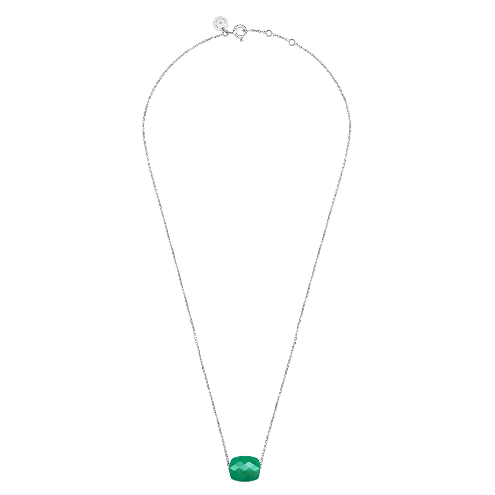 Collier, Agate Verte, Or Blanc
