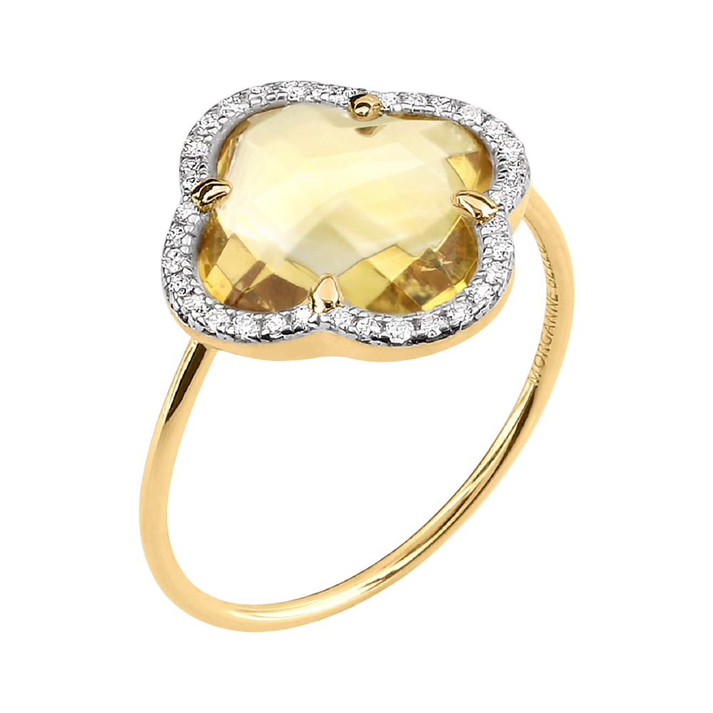 Bague, Citrine, Diamants, Or Jaune